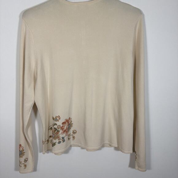 Talbots Silk Button Up Knit Cardigan Size XL Floral Cream Ivory Cottage Vintage - Picture 6 of 8